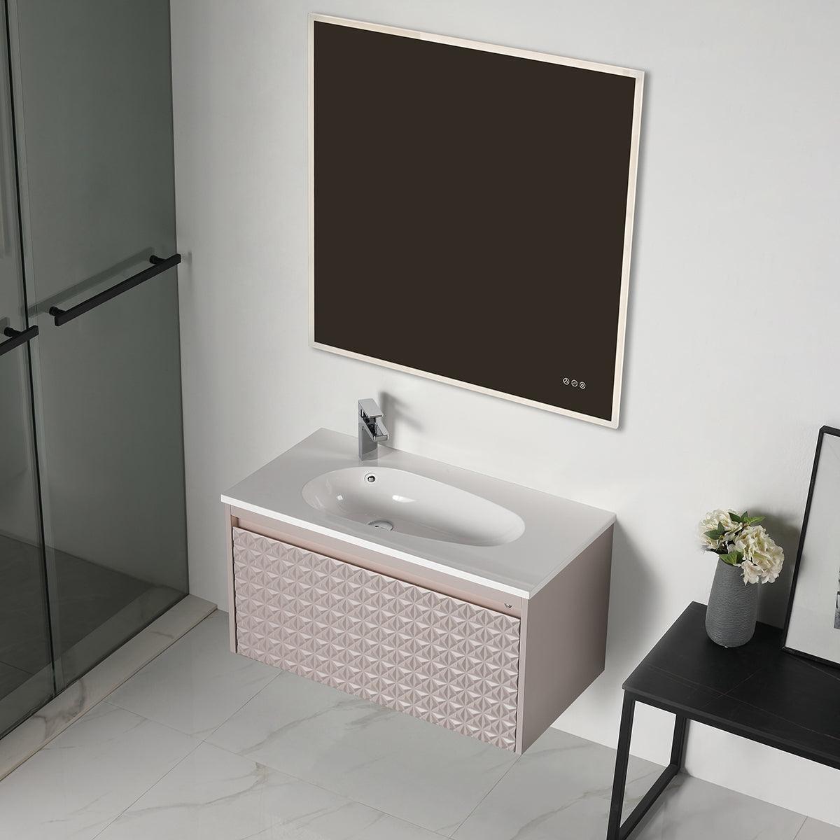 Blossom Thun 36″ Vanity with Droplet-Shaped Basin - LED Illuminated & 3D Diamond Pattern Design