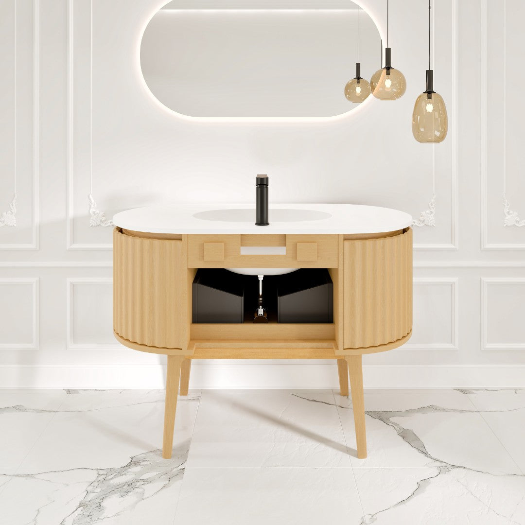 Haven 39 in. Natural Oak Single Sink Bath Vanity with Solid Surface Top and Integrated Sink