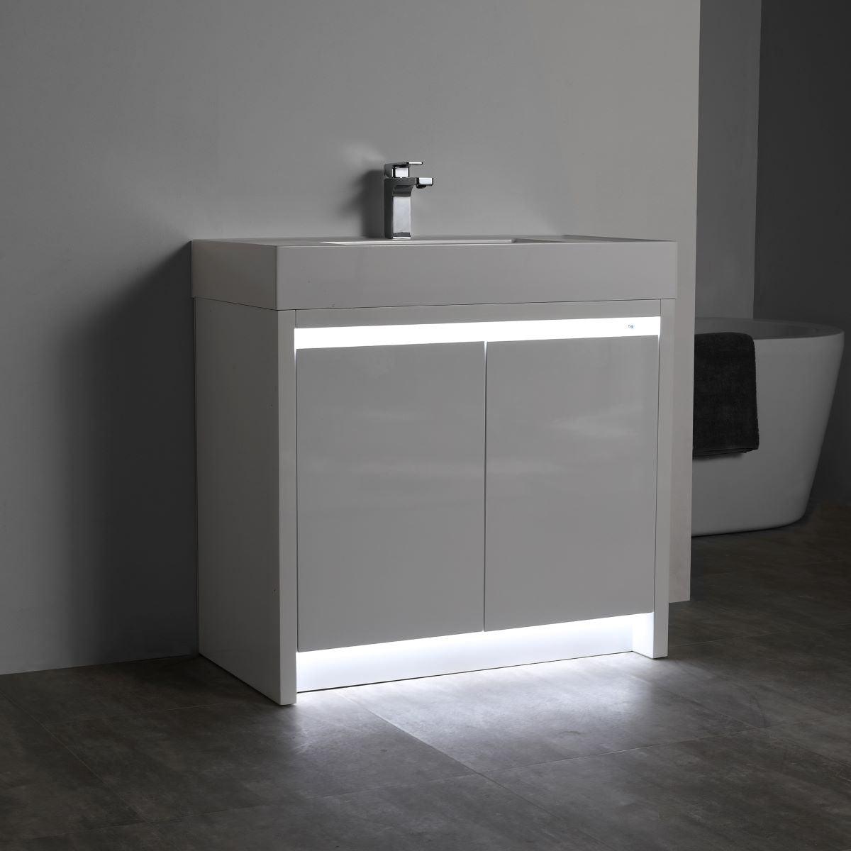 Blossom Capri 36″ Vanity with Dual LED Illumination - Glossy White & Classic Oak