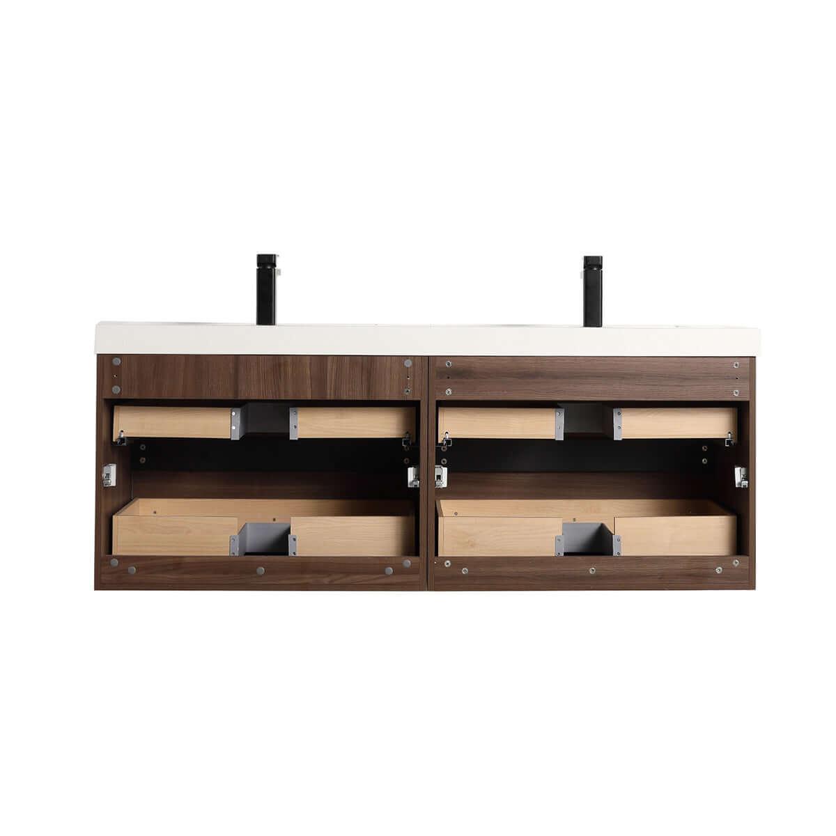 Blossom Annecy 48" Double Sink Wall-Hung Vanity - Modern Minimalist Design with Soft-Closing Drawers in Dark Walnut and Maple