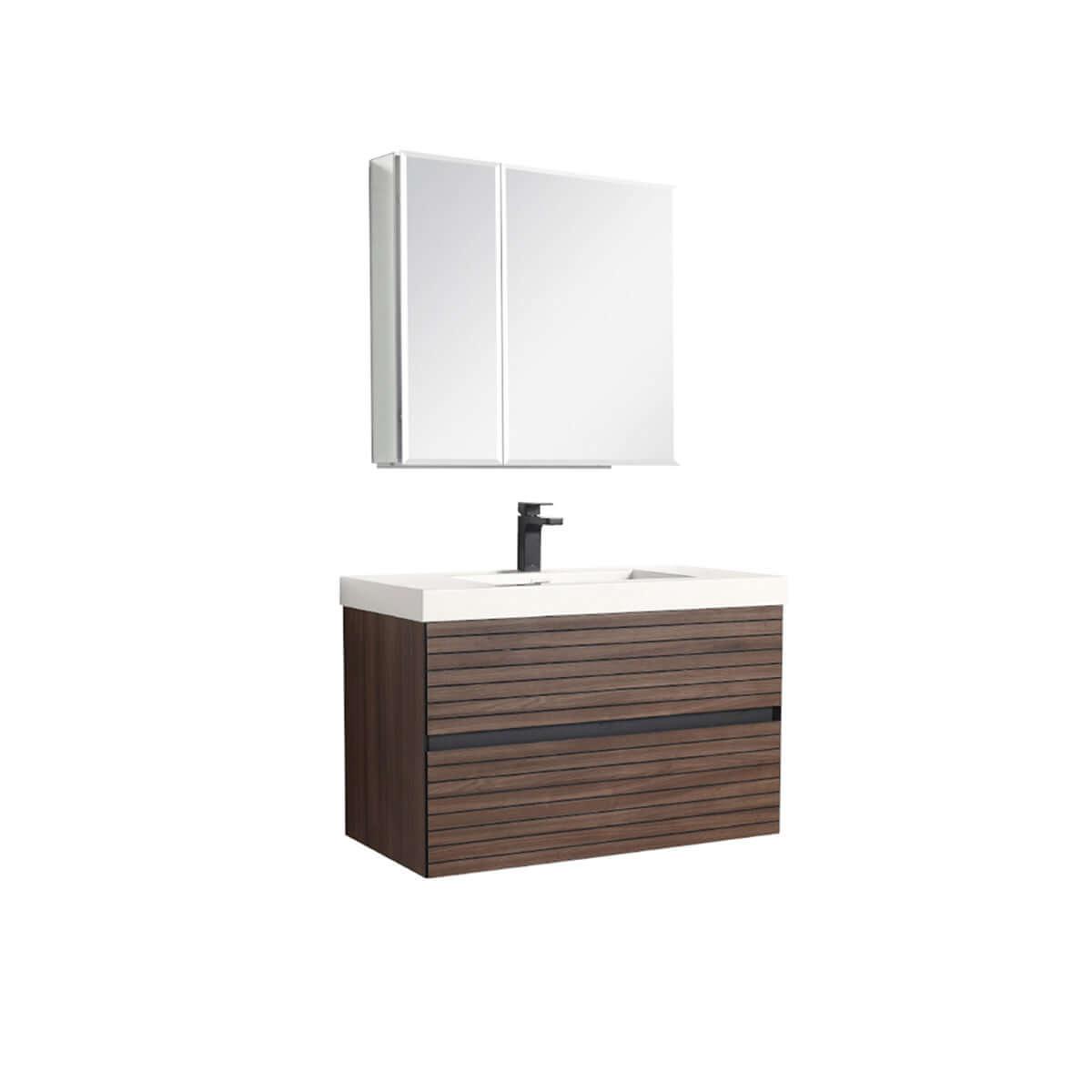 Blossom Annecy 36″ Wall-Hung Vanity - Modern Minimalist Design with Soft-Closing Drawers in Dark Walnut and Maple