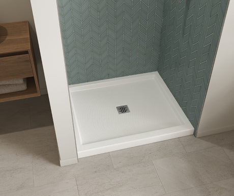 MAAX 420002-541-001-100 B3Square 4834 Acrylic Alcove Shower Base in White with Anti-slip Bottom with Center Drain