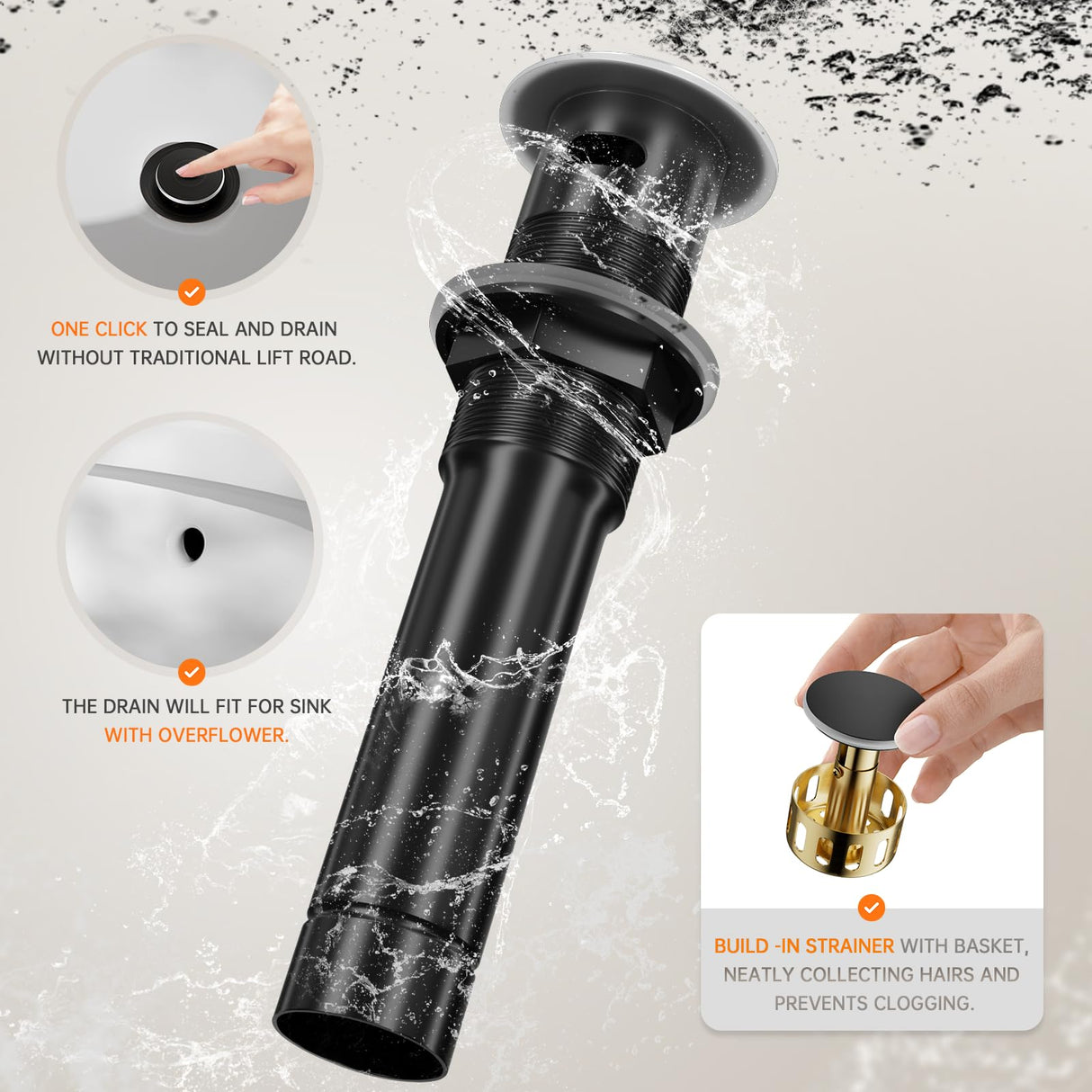 8-Inch Three-Hole Bathroom Faucet with Pull-Down Sprayer, Widespread Design, Metal Pop-Up Drain, Water Supply Lines, and Two Handles