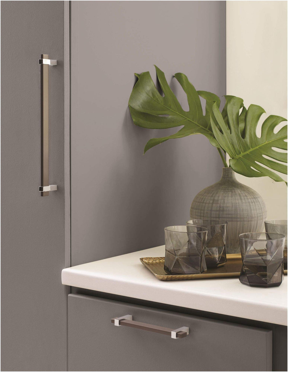 Amerock Cabinet Pull Silver Champagne/Black Nickel 5-1/16 inch (128 mm) Center to Center Mulino 1 Pack Drawer Pull Drawer Handle Cabinet Hardware