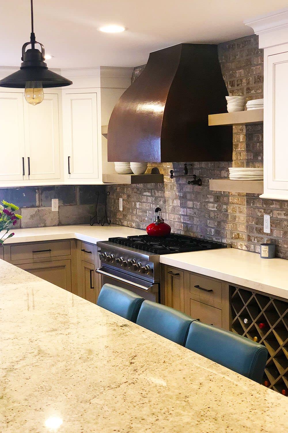 36 Inch 1250 CFM Hammered Copper Wall Mounted Campana Range Hood with Slim Baffle Filters