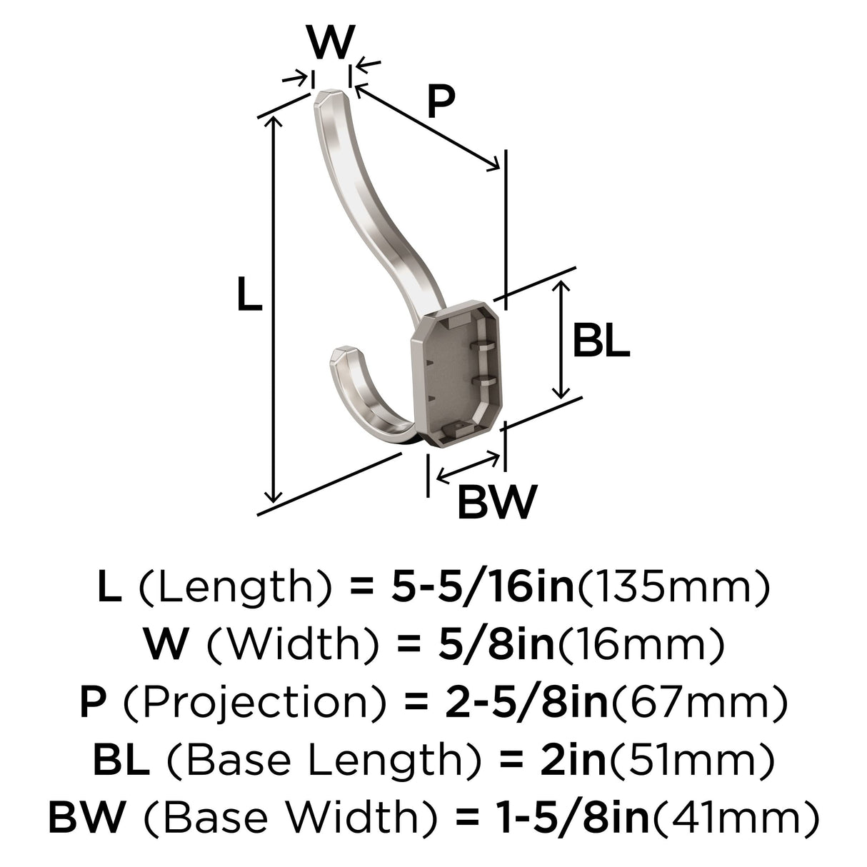 Amerock HBX36693PN Granlyn Double Prong Decorative Wall Hook Polished Nickel Hook for Coats, Hats, Backpacks, Bags Hooks for Bathroom, Bedroom, Closet, Entryway, Laundry Room, Office