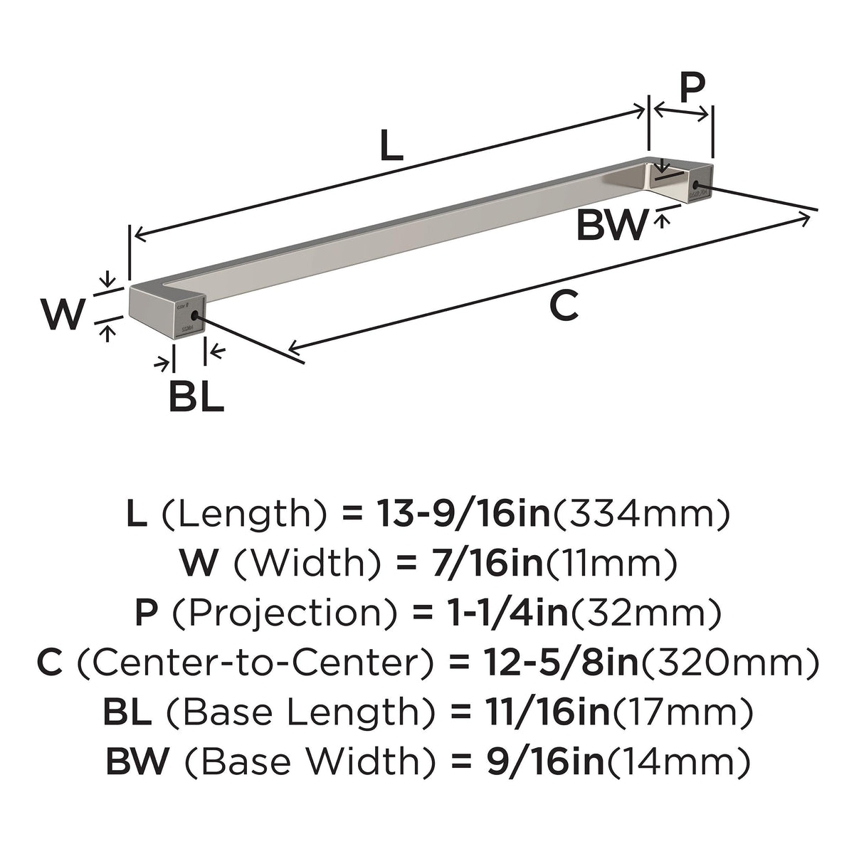Amerock BP55284PN Polished Nickel Cabinet Pull 12-5/8 in (320 mm) Center-to-Center Cabinet Handle Blackrock Drawer Pull Kitchen Cabinet Handle Furniture Hardware