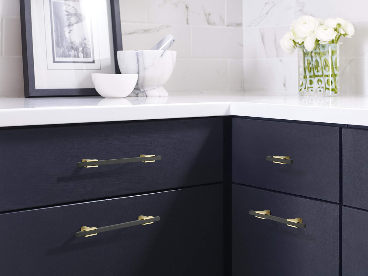 Amerock Cabinet Pull Brushed Gold/Matte Black 6-5/16 inch (160 mm) Center to Center Urbanite 1 Pack Drawer Pull Drawer Handle Cabinet Hardware