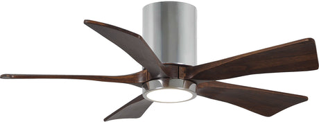 Matthews Fan IR5HLK-CR-WA-42 IR5HLK five-blade flush mount paddle fan in Polished Chrome finish with 42” solid walnut tone blades and integrated LED light kit.