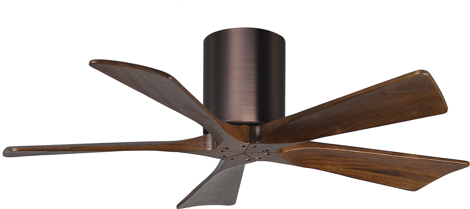 Matthews Fan IR5H-BB-WA-42 Irene-5H five-blade flush mount paddle fan in Brushed Bronze finish with 42” solid walnut tone blades.