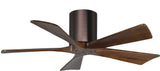 Matthews Fan IR5H-BB-WA-42 Irene-5H five-blade flush mount paddle fan in Brushed Bronze finish with 42” solid walnut tone blades. 