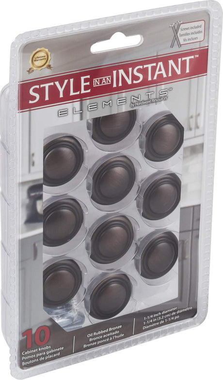 Elements 202DBAC-R 1-1/4" Diameter Brushed Oil Rubbed Bronze Button Vienna Retail Packaged Cabinet Mushroom Knob