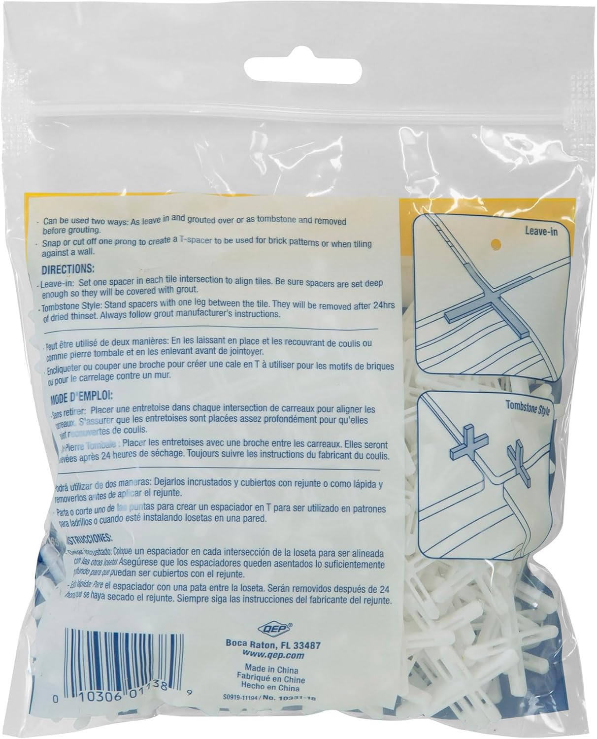 QEP 1/8" Hard Tile Spacers for Traditional or Leave-in Installation (300 Pack)