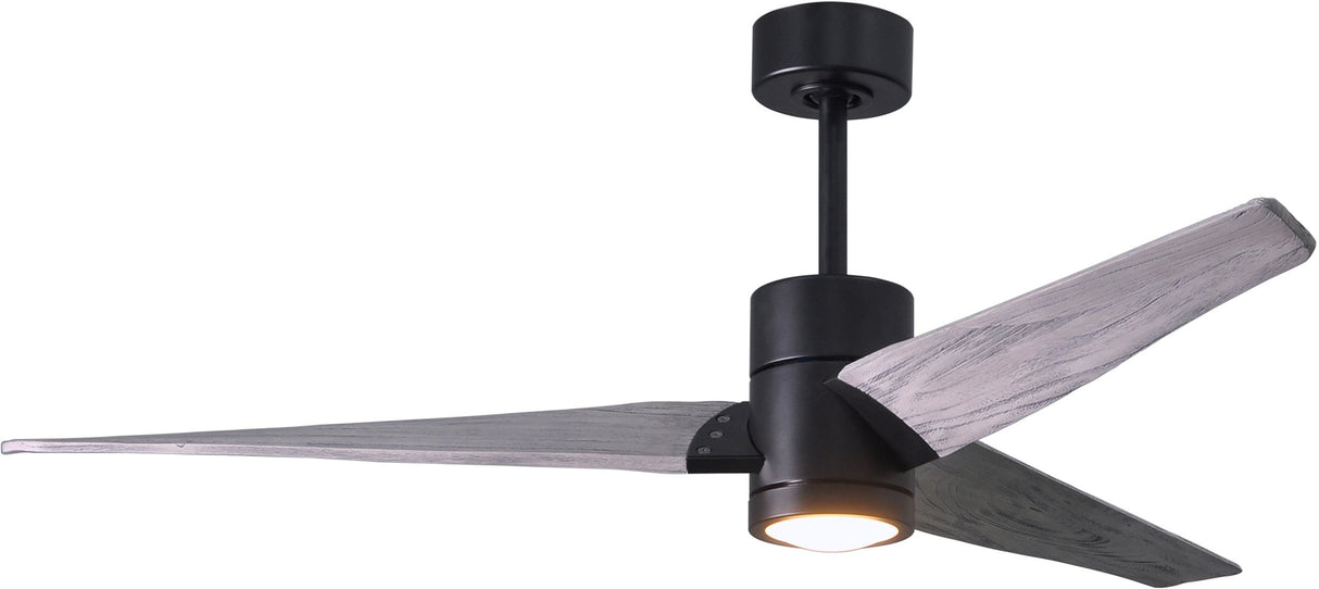 Matthews Fan SJ-BK-BW-60 Super Janet three-blade ceiling fan in Matte Black finish with 60” solid barn wood tone blades and dimmable LED light kit