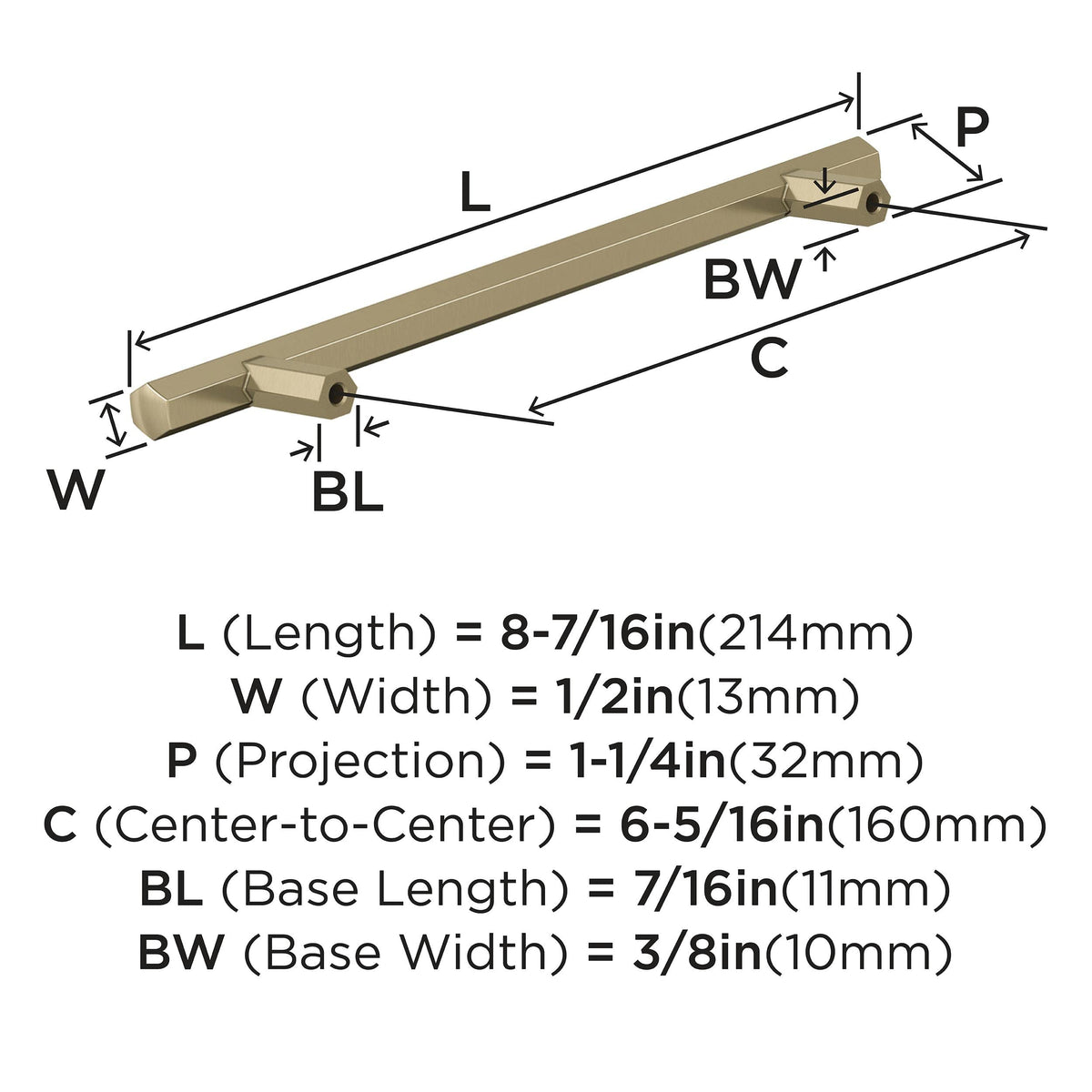 Amerock Cabinet Pull Golden Champagne 6-5/16 in (160 mm) Center-to-Center Drawer Pull Caliber Kitchen and Bath Hardware Furniture Hardware