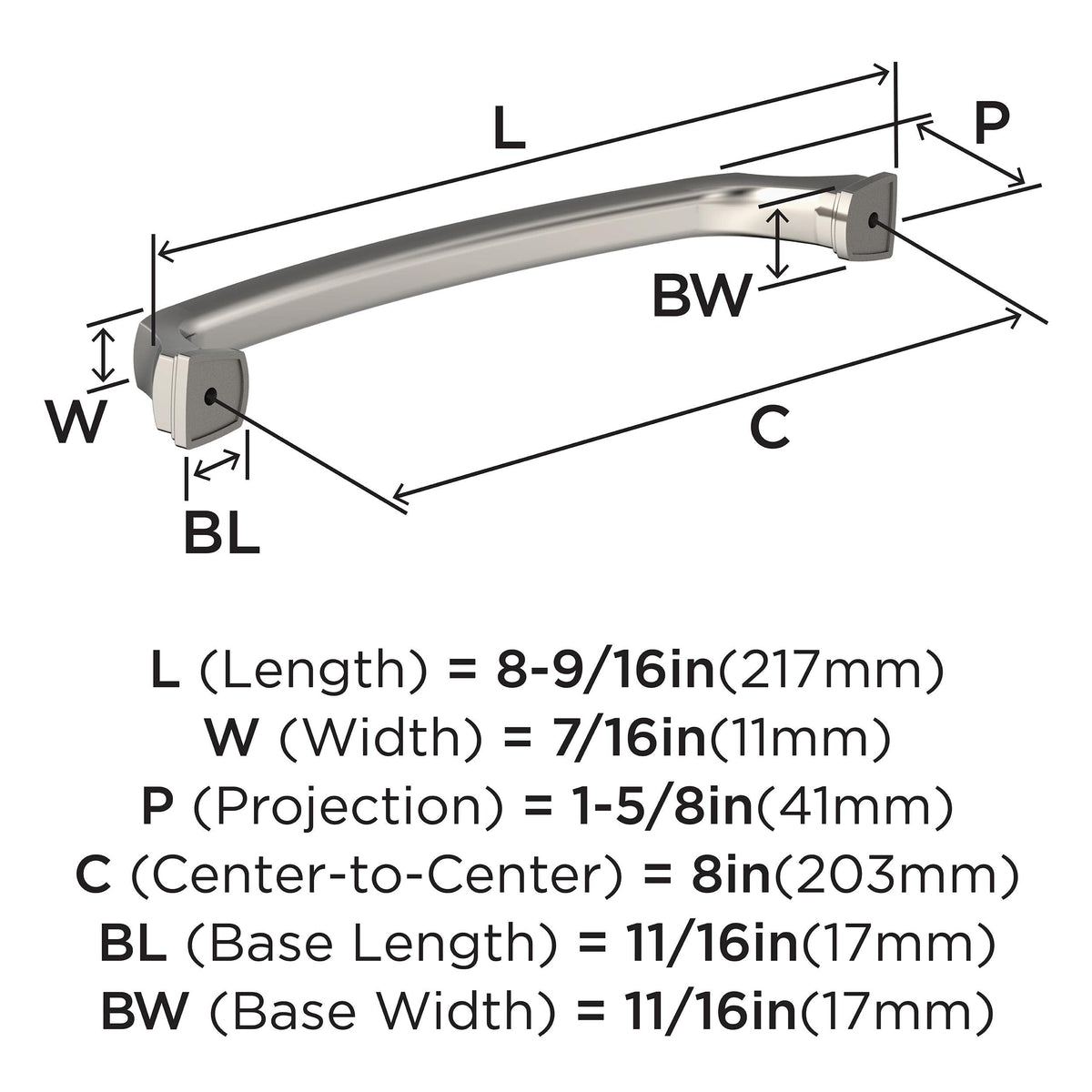 Amerock BP55351PN Polished Nickel Cabinet Pull 8 in (203 mm) Center-to-Center Cabinet Handle Revitalize Drawer Pull Kitchen Cabinet Handle Furniture Hardware