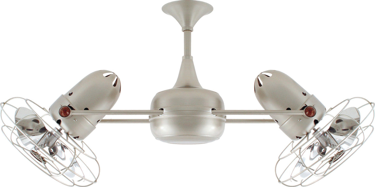 Matthews Fan DD-BN-MTL-DAMP Duplo Dinamico 360” rotational dual head ceiling fan in Brushed Nickel finish with metal blades for damp locations.