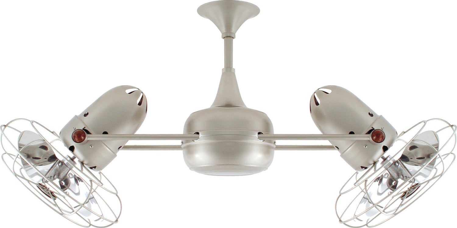 Matthews Fan DD-BN-MTL-DAMP Duplo Dinamico 360” rotational dual head ceiling fan in Brushed Nickel finish with metal blades for damp locations.