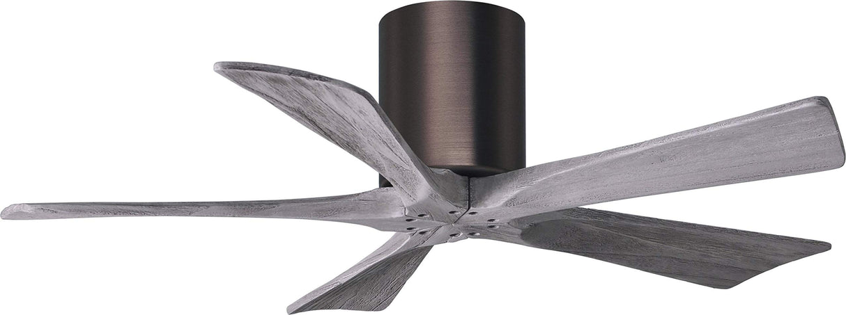 Matthews Fan IR5H-BB-BW-42 Irene-5H five-blade flush mount paddle fan in Brushed Bronze finish with 42” solid barn wood tone blades.