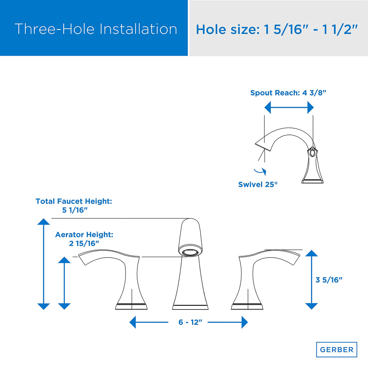 Gerber D304222 Chrome Antioch Two Handle Widespread Lavatory Faucet
