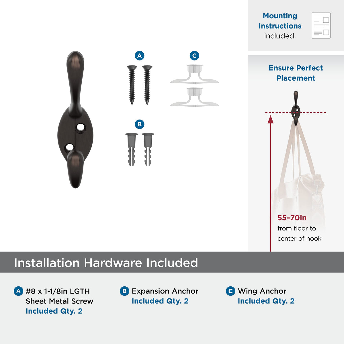 Amerock Large Coat Hook Wall Mount Oil Rubbed Bronze 1 Pack Robe Hook Towel Hook Entryway Hook Bathroom Hook