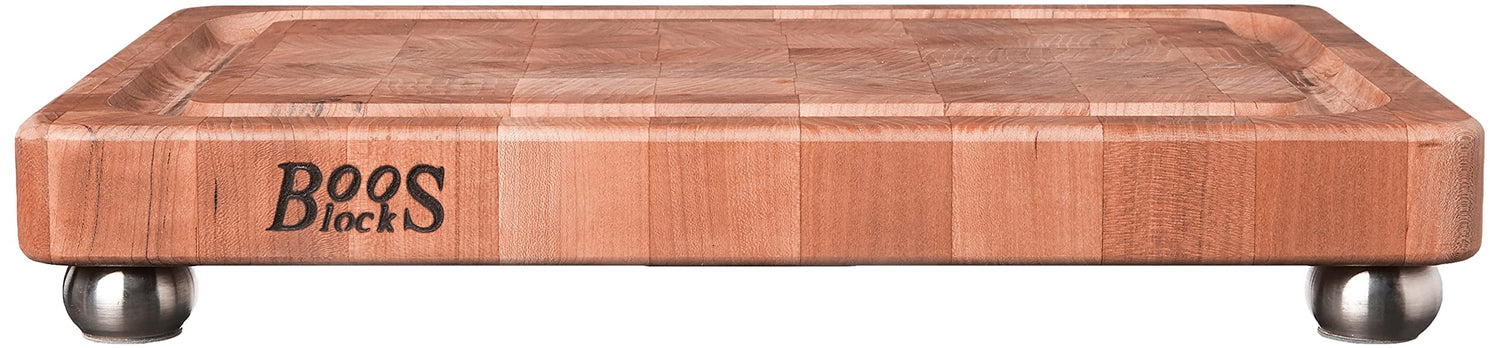 John Boos CHY-1812175-SSF Block Cherry Wood End Grain Butcher Cutting Board with Juice Groove and Stainless Steel Feet, 18 Inches x 12 1.75 18X12X1.75 CHY-END GR-NON REV-GRV-