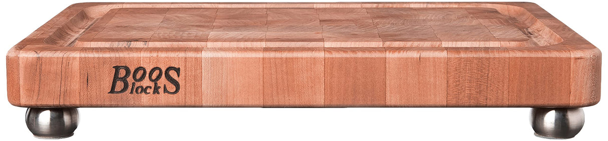 John Boos CHY-1812175-SSF Block Cherry Wood End Grain Butcher Cutting Board with Juice Groove and Stainless Steel Feet, 18 Inches x 12 1.75 18X12X1.75 CHY-END GR-NON REV-GRV-