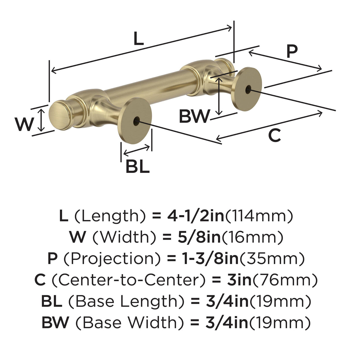 Amerock BP36770BBZ Golden Champagne Cabinet Pull 3 in (76 mm) Center-to-Center Cabinet Handle Winsome Drawer Pull Kitchen Cabinet Handle Furniture Hardware