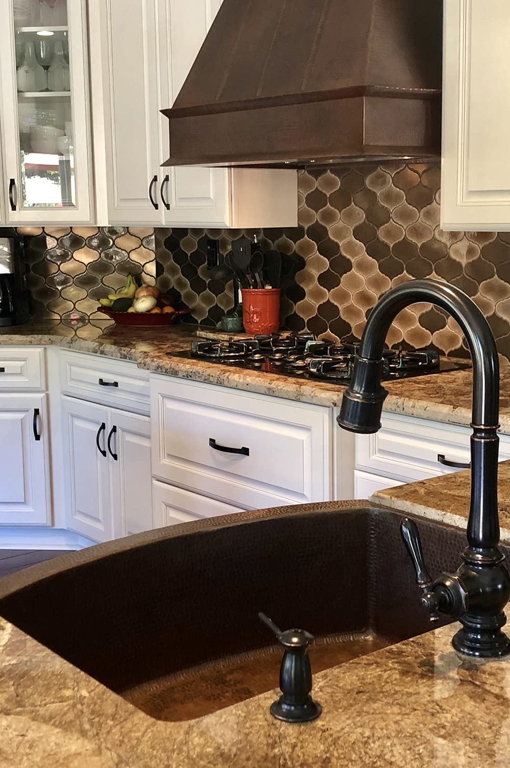 38 Inch 735 CFM Hammered Copper Wall Mounted Euro Range Hood with Slim Baffle Filters