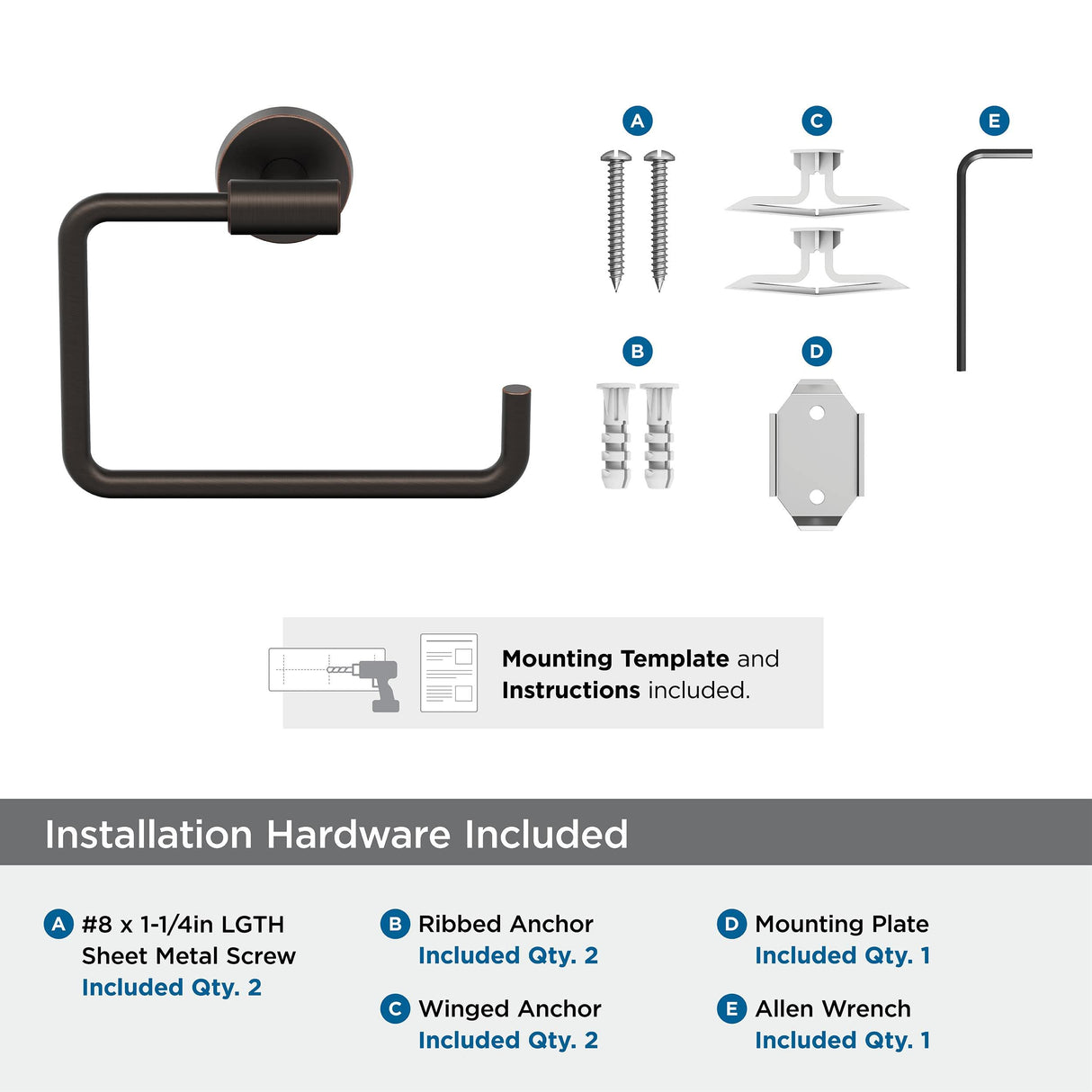 Amerock BH26541ORB Oil Rubbed Bronze Towel Ring 6-7/16 in (164 mm) Length Towel Holder Arrondi Hand Towel Holder for Bathroom Wall Small Kitchen Towel Holder Bath Accessories