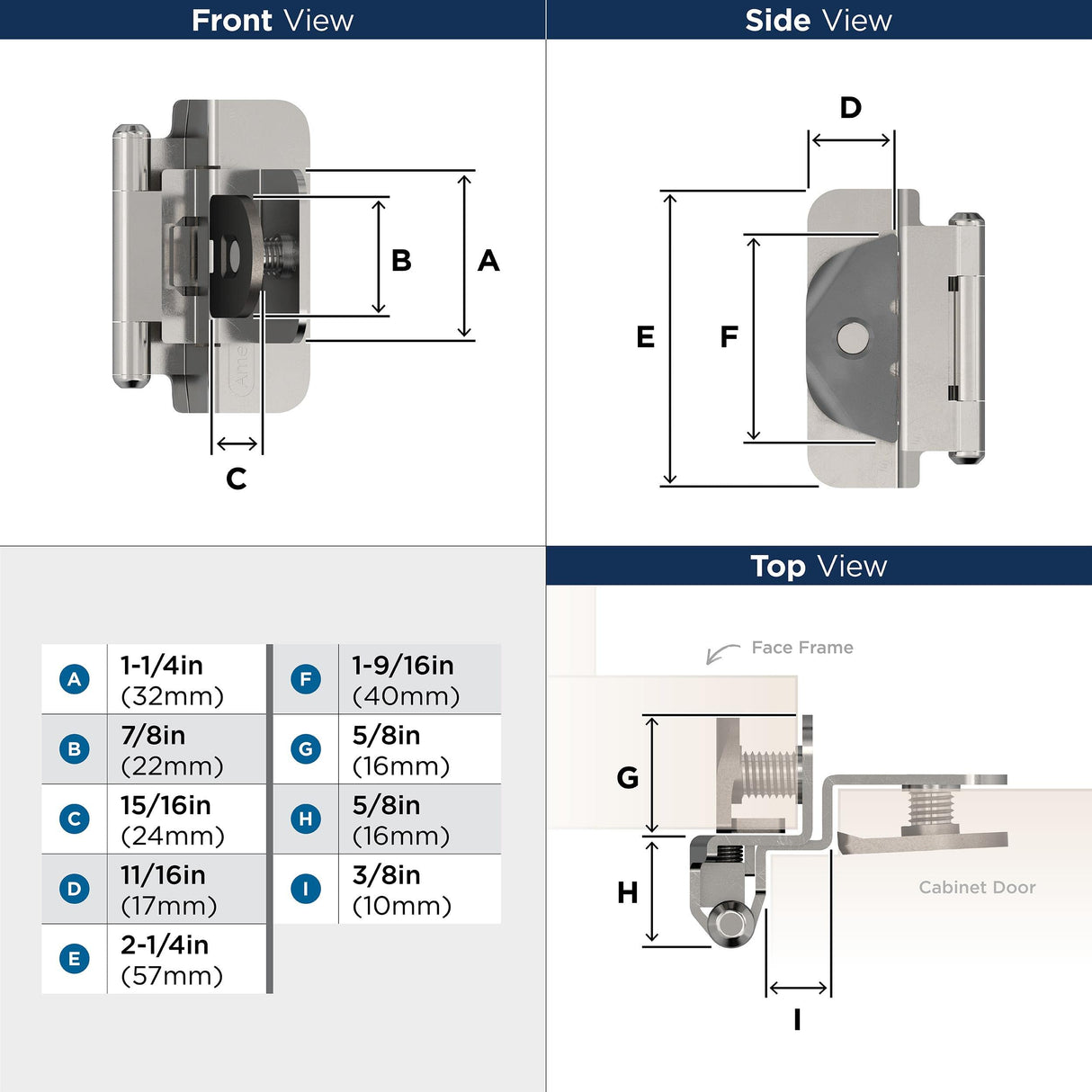 Amerock BPR870026 Cabinet Hinge Steel 3/8 in (10 mm) Inset Double Demountable Polished Chrome Kitchen Cabinet Door Hinge 1 Pair/2 Pack Functional Hardware