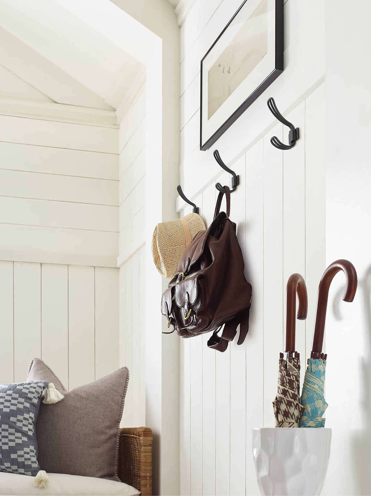 Amerock H37006MB Vinland Double Prong Decorative Wall Hook Matte Black Hook for Coats, Hats, Backpacks, Bags Hooks for Bathroom, Bedroom, Closet, Entryway, Laundry Room, Office