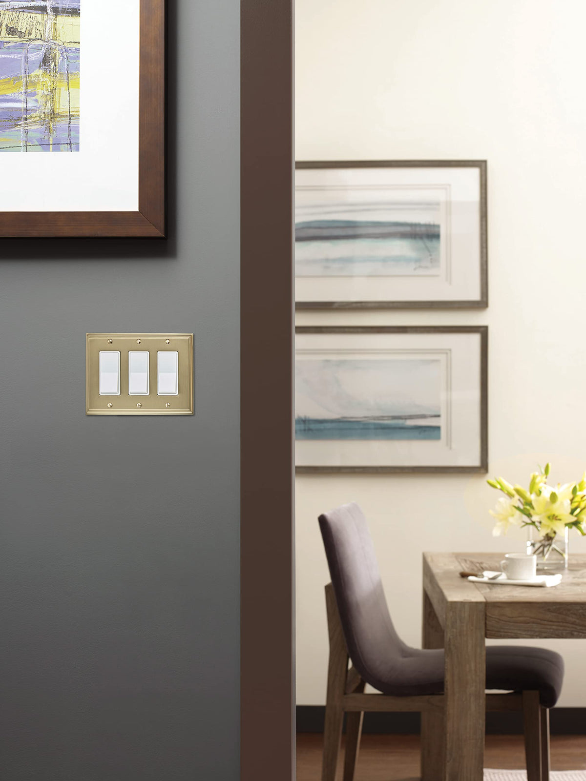 Amerock Wall Plate Golden Champagne 3 Rocker Switch Plate Cover Mulholland 1 Pack Decora Wall Plate Light Switch Cover