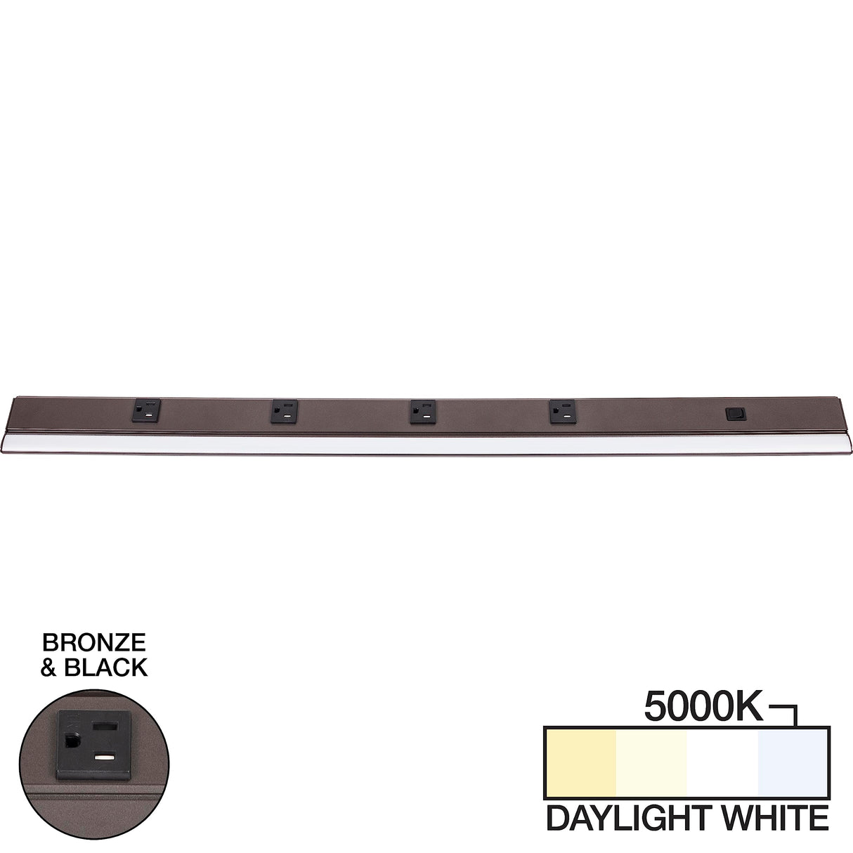 Task Lighting LP36QD12NDBBZ50 36-1/2" 1200 Lumen Direct Voltage DV Lighted Power Strip, Bronze Finish, Black Receptacles, 5000K Daylight White