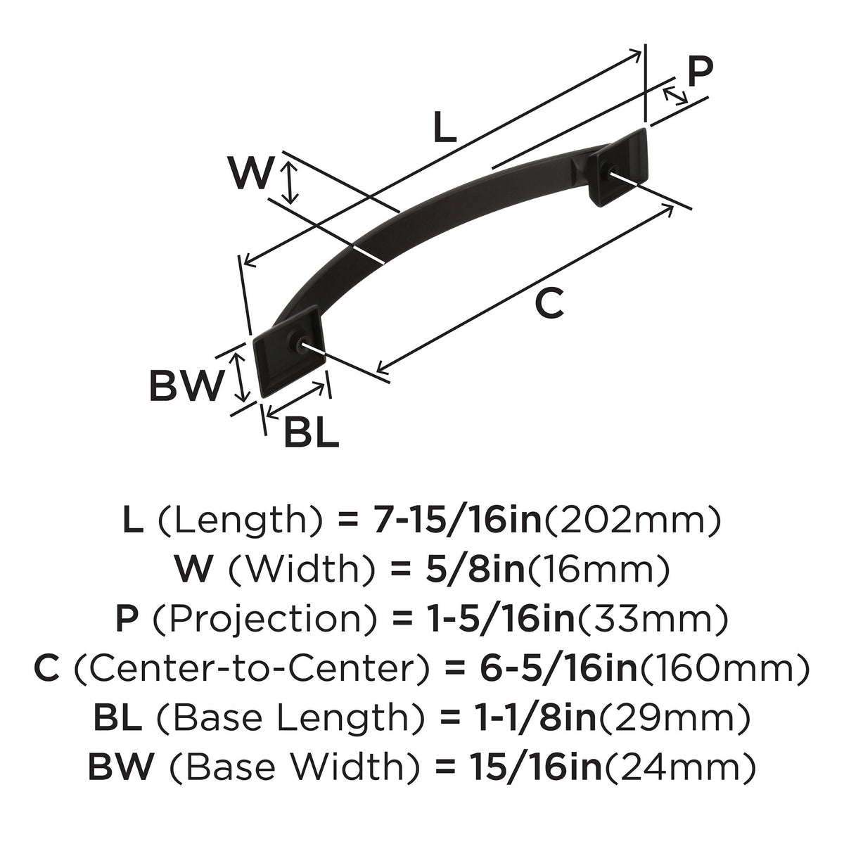 Amerock Cabinet Pull Oil Rubbed Bronze 6-5/16 inch (160 mm) Center to Center Candler 1 Pack Drawer Pull Drawer Handle Cabinet Hardware