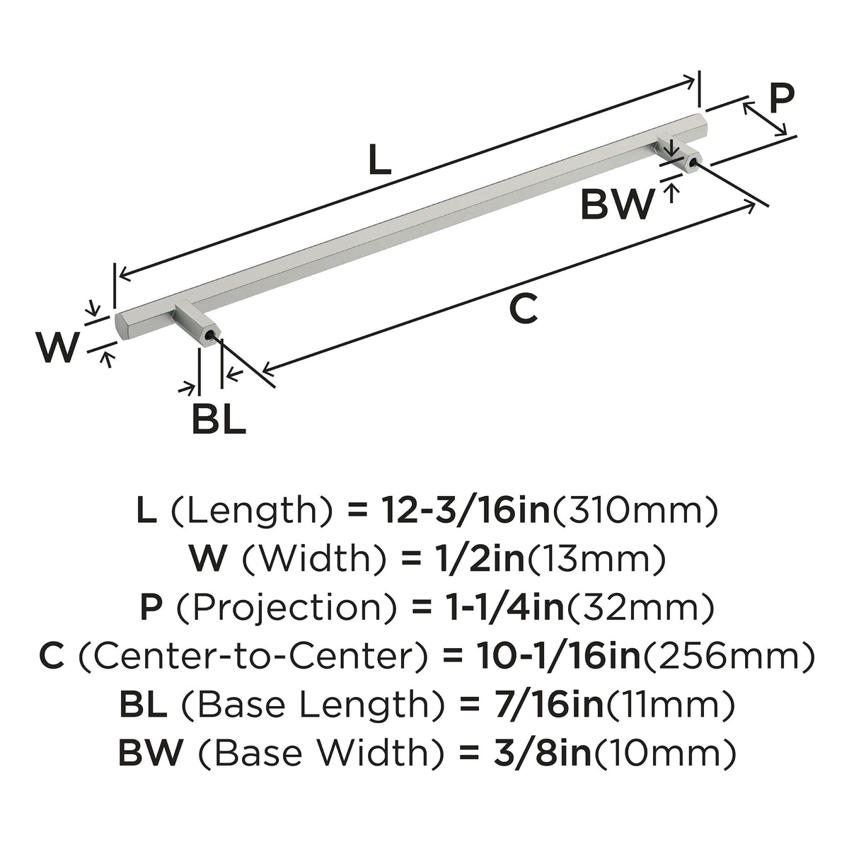 Amerock Cabinet Pull Satin Nickel 10-1/16 inch (256 mm) Center-to-Center Caliber 1 Pack Drawer Pull Cabinet Handle Cabinet Hardware