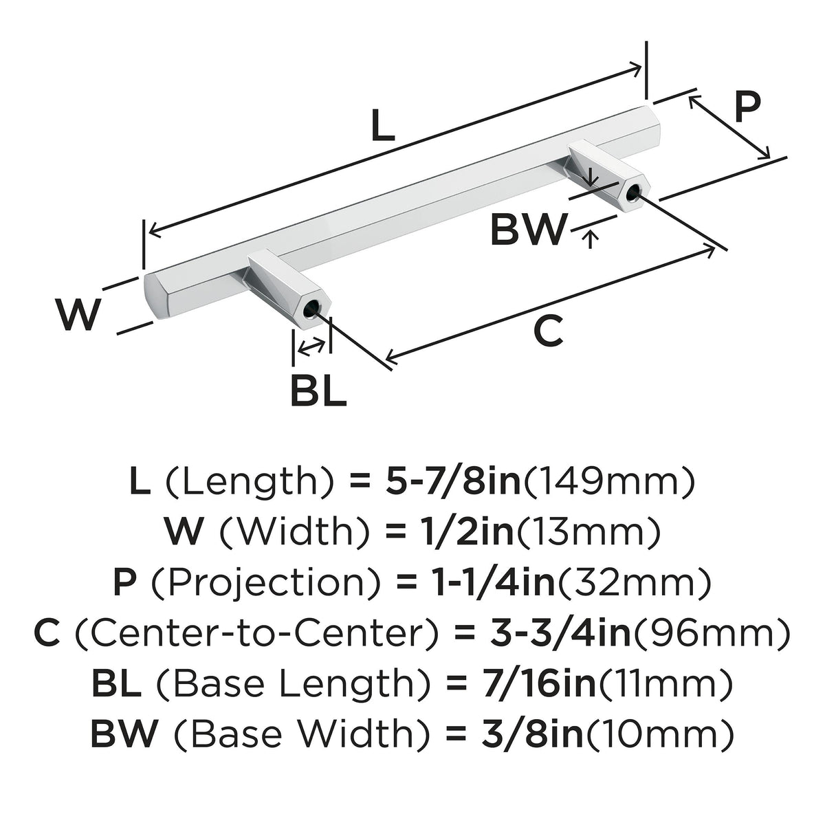 Amerock Cabinet Pull Polished Chrome 3-3/4 inch (96 mm) Center-to-Center Caliber 1 Pack Drawer Pull Cabinet Handle Cabinet Hardware