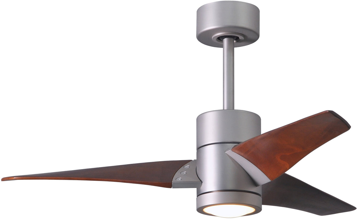 Matthews Fan SJ-BN-WN-42 Super Janet three-blade ceiling fan in Brushed Nickel finish with 42” solid walnut tone blades and dimmable LED light kit 