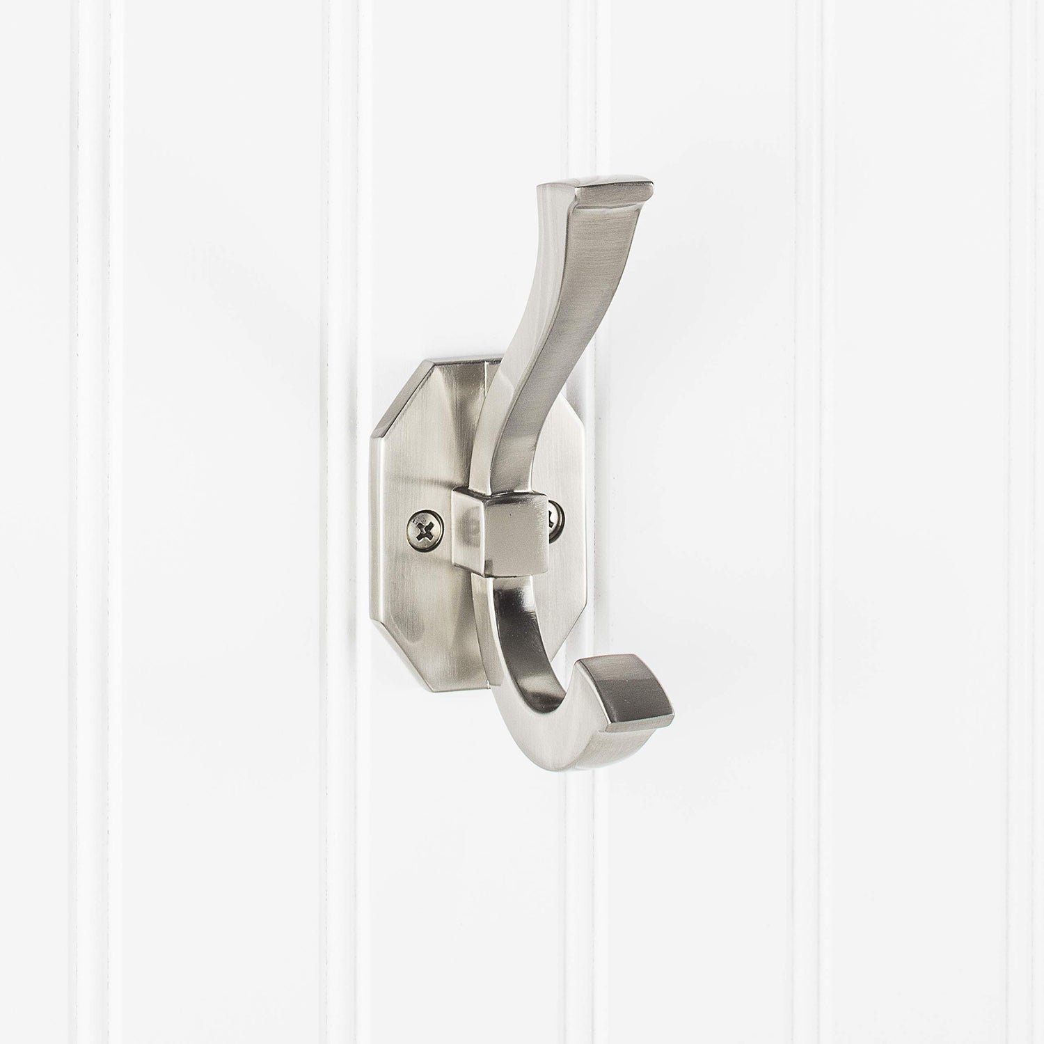 Elements YD45-431SN 4-5/16" Satin Nickel Emerald Double Prong Wall Mounted Hook