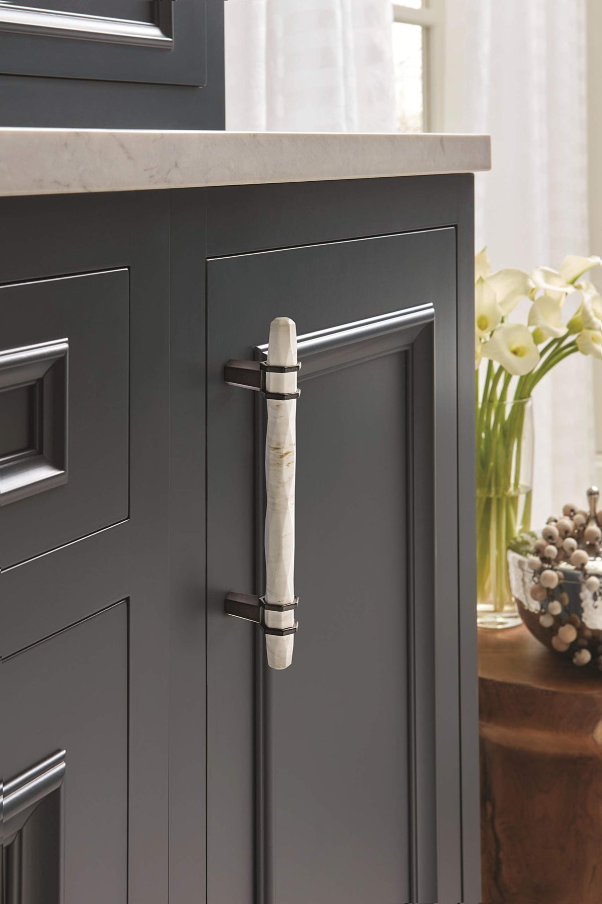 Amerock Cabinet Pull Marble White/Black Bronze 5-1/16 inch (128 mm) Center to Center Carrione 1 Pack Drawer Pull Drawer Handle Cabinet Hardware