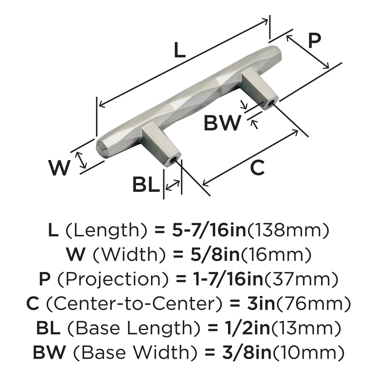 Amerock Cabinet Pull Satin Nickel 3 inch (76 mm) Center to Center St. Vincent 1 Pack Drawer Pull Drawer Handle Cabinet Hardware