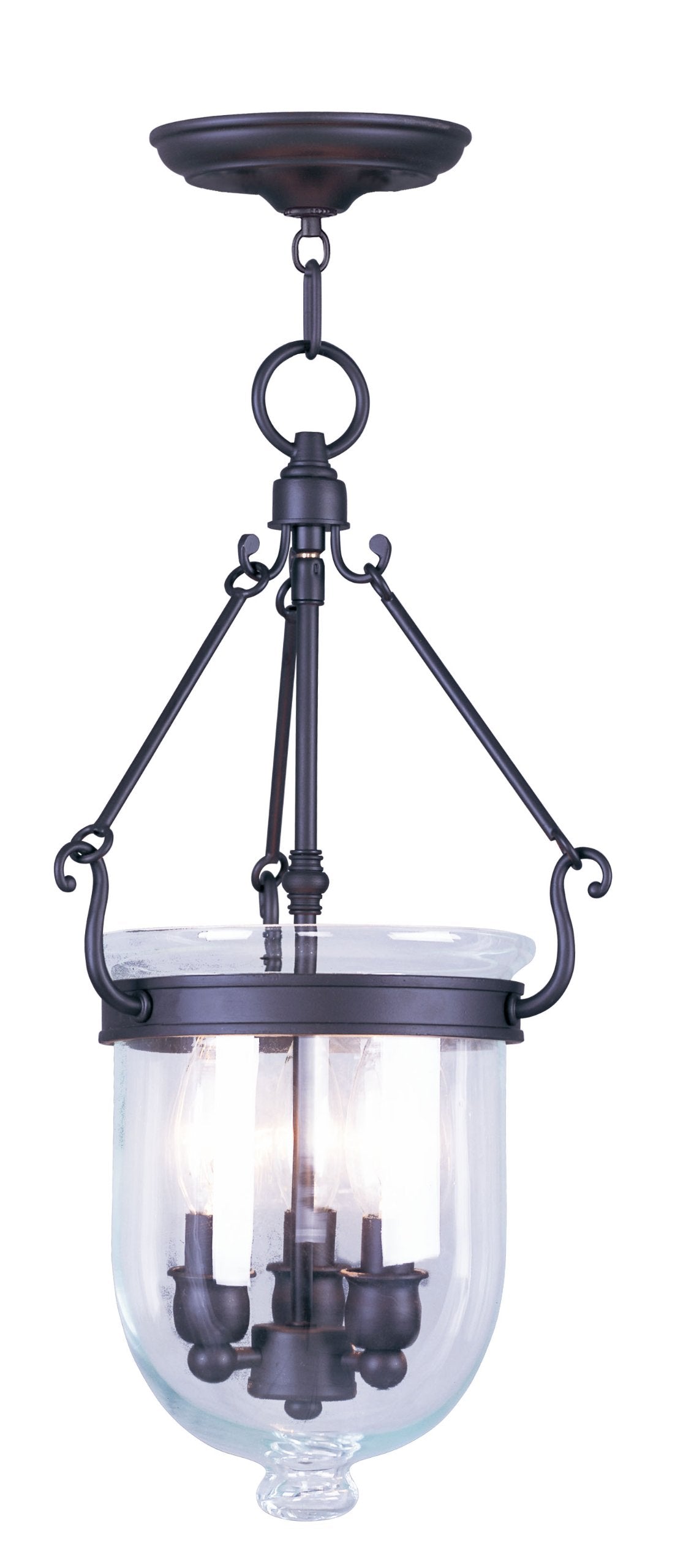 Livex Lighting 5063-07 Jefferson 3 Light Bronze Bell Jar Hanging Lantern with Clear Glass