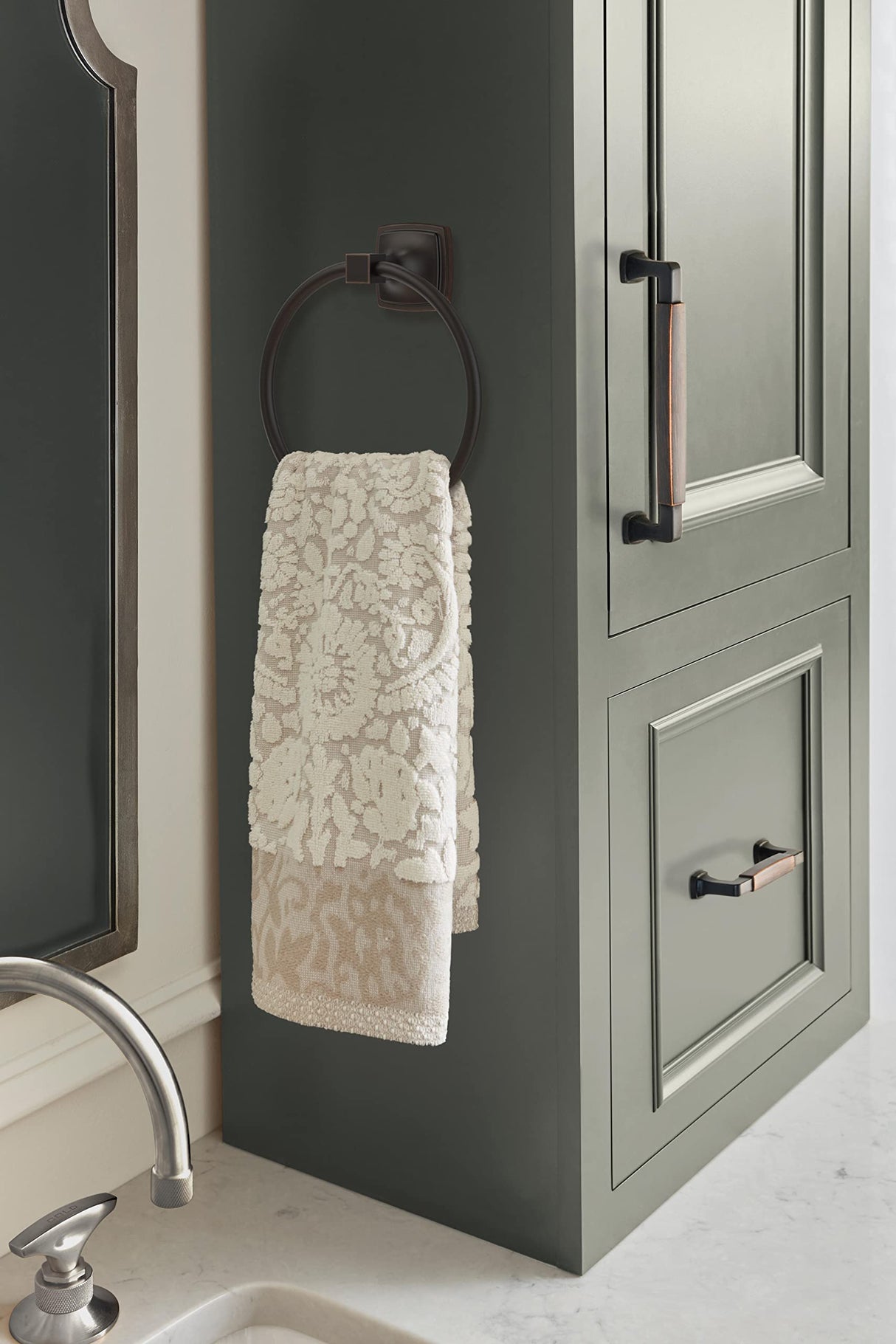 Amerock BH36092ORB Oil Rubbed Bronze Towel Ring 7-9/16 in (192 mm) Length Towel Holder Stature Hand Towel Holder for Bathroom Wall Small Kitchen Towel Holder Bath Accessories
