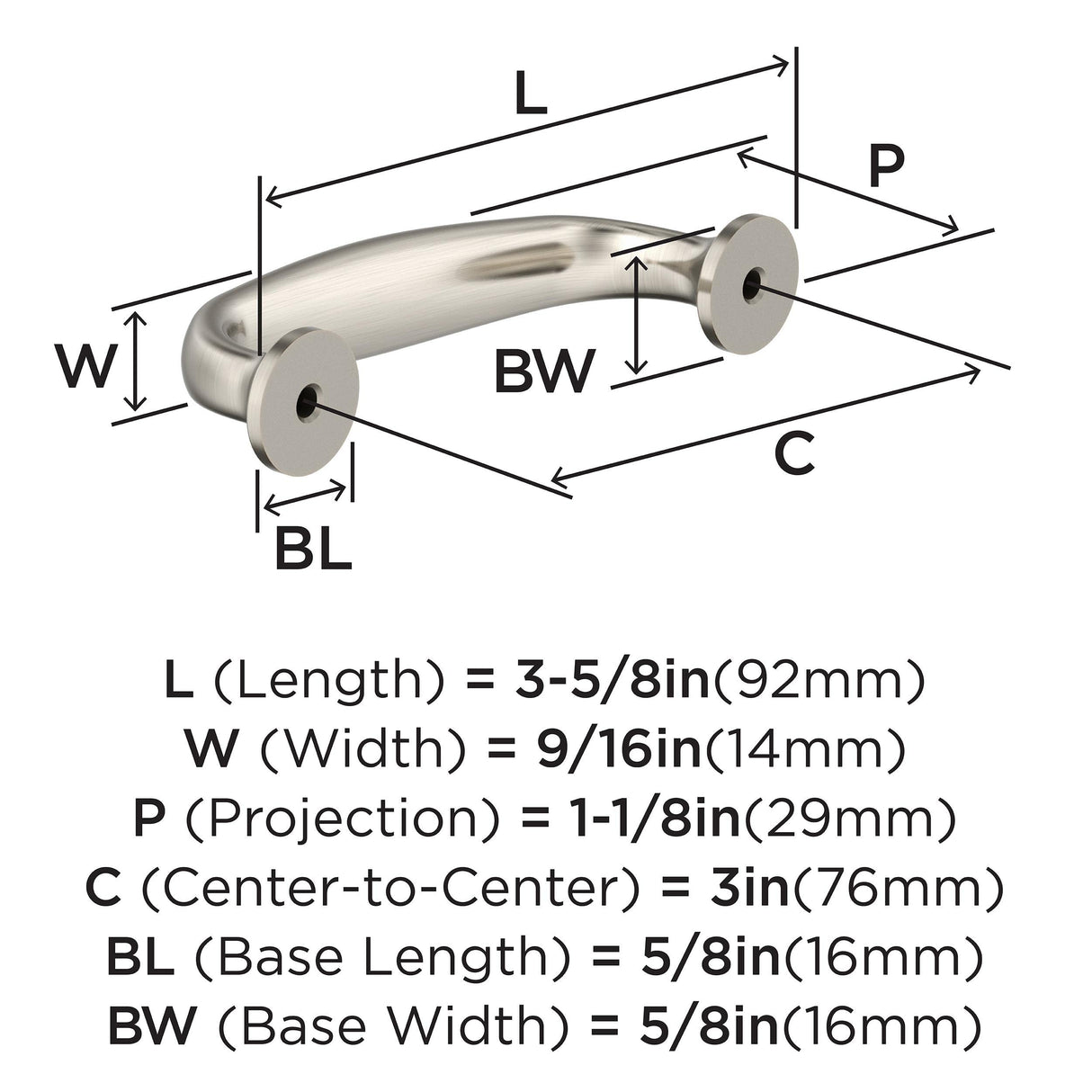 Amerock BP37395G10 Satin Nickel Cabinet Pull 3 in (76 mm) Center-to-Center Cabinet Handle Renown Drawer Pull Kitchen Cabinet Handle Furniture Hardware