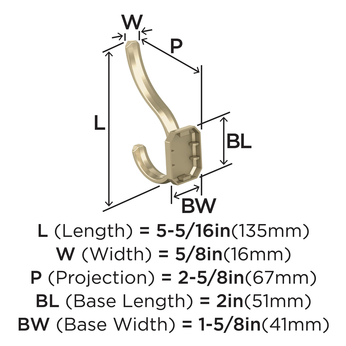 Amerock HBX36693BBZ Granlyn Double Prong Decorative Wall Hook Golden Champagne Hook for Coats, Hats, Backpacks, Bags Hooks for Bathroom, Bedroom, Closet, Entryway, Laundry Room, Office