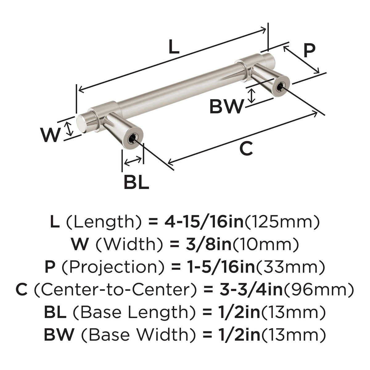 Amerock Cabinet Pull Satin Nickel 3-3/4 inch (96 mm) Center-to-Center Destine 1 Pack Drawer Pull Cabinet Handle Cabinet Hardware