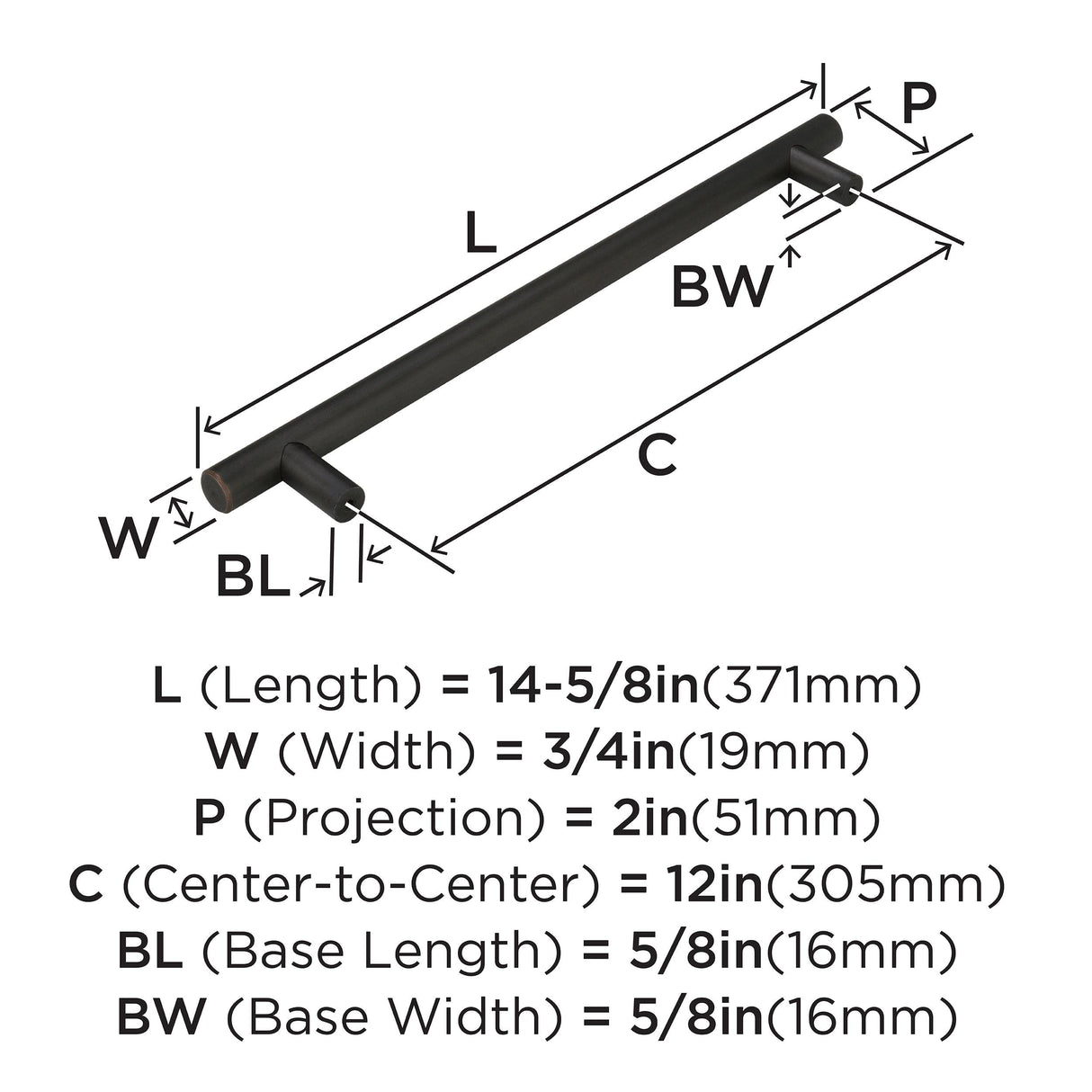 Amerock Appliance Pull Oil Rubbed Bronze 12 inch (305 mm) Center to Center Bar Pulls 1 Pack Drawer Pull Drawer Handle Cabinet Hardware
