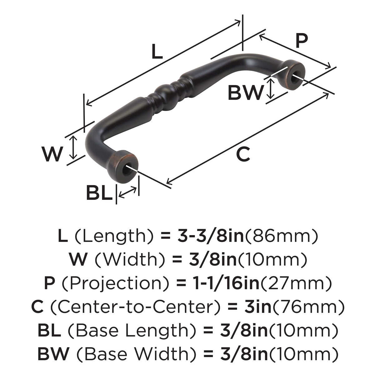 Amerock Cabinet Pull Oil Rubbed Bronze 3 inch (76 mm) Center to Center Everyday Heritage 1 Pack Drawer Pull Drawer Handle Cabinet Hardware