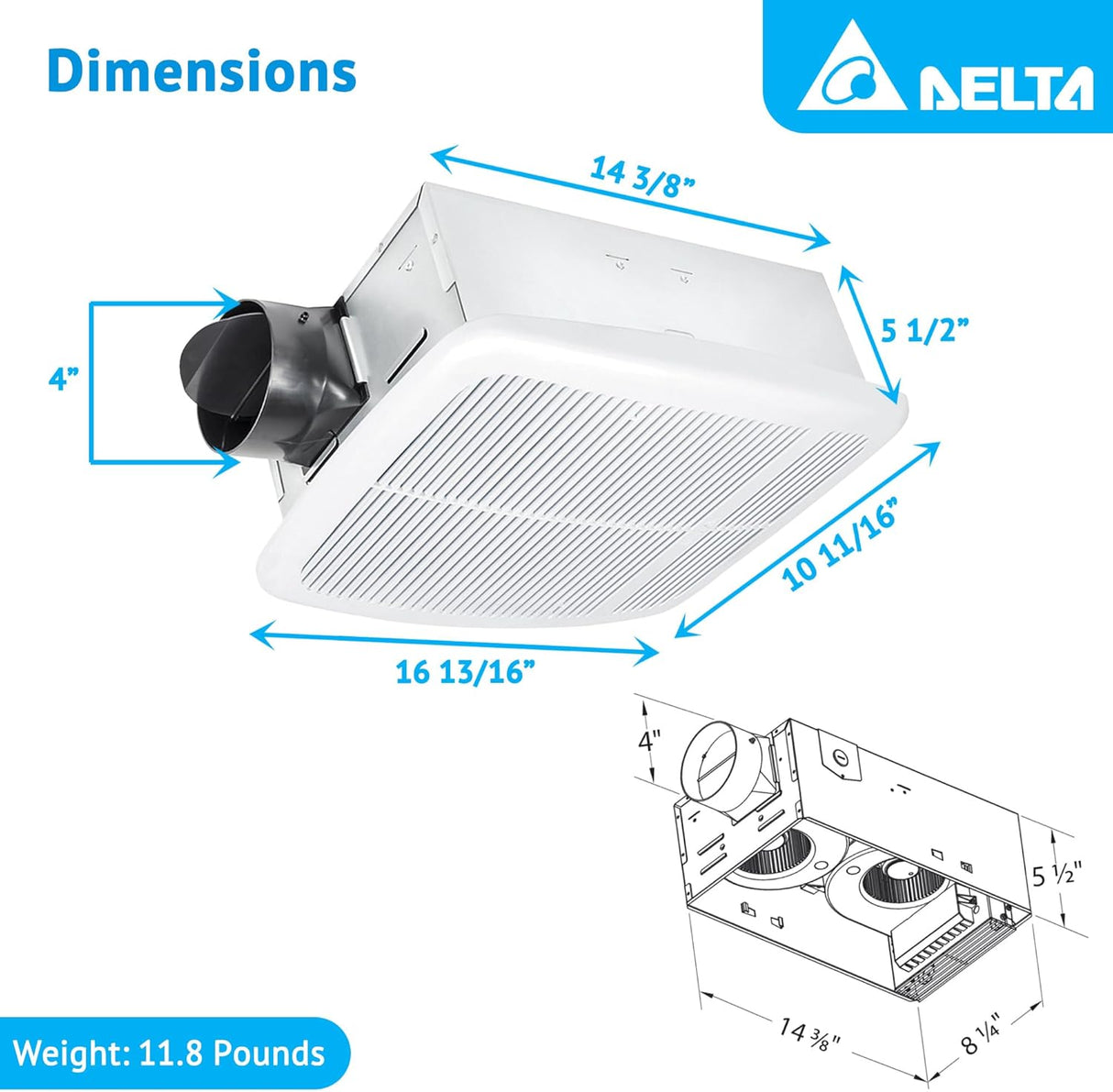 Delta Breez Radiance Exhaust Bathroom Fan 80 CFM Energy Efficient Quiet Operation Brushless Motor with Built-In Thermostat Heater, White