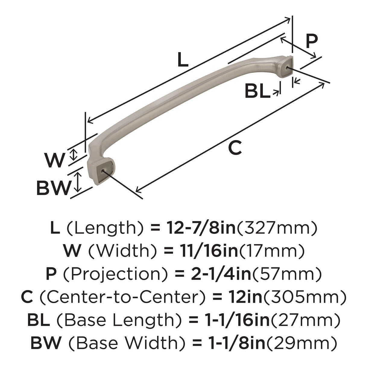 Amerock Appliance Pull Satin Nickel 12 inch (305 mm) Center to Center Revitalize 1 Pack Drawer Pull Drawer Handle Cabinet Hardware